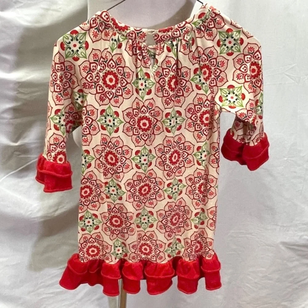 Counting Daisies Tan & Red Ruffled Soft‎ Knit Girls Dress 5